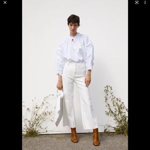 Zara white marine style relaxed leg slim fit high rise jeans